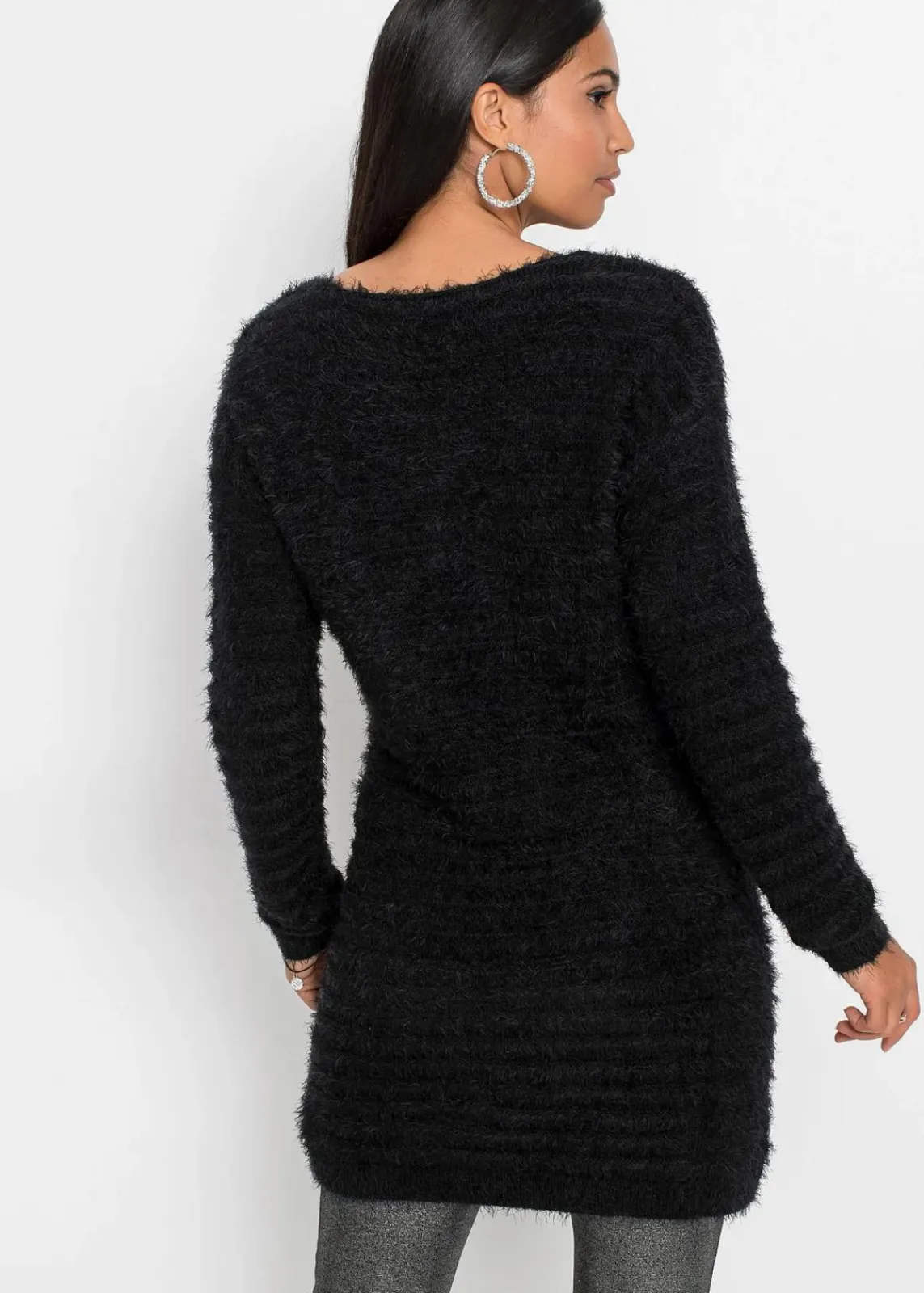bonprix Bekleidung·Umstandsmode|Strickmode^Flauschiger Long-Pullover schwarz