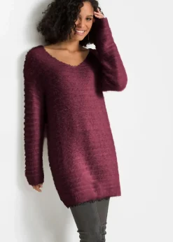bonprix Bekleidung·Umstandsmode|Strickmode^Flauschiger Long-Pullover weinrot