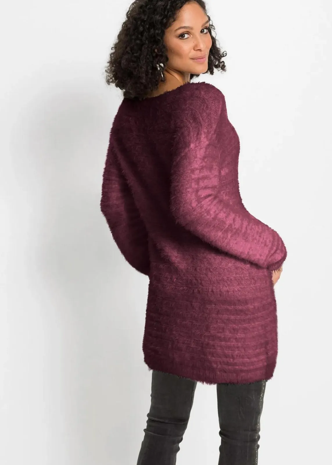 bonprix Bekleidung·Umstandsmode|Strickmode^Flauschiger Long-Pullover weinrot