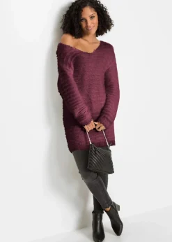 bonprix Bekleidung·Umstandsmode|Strickmode^Flauschiger Long-Pullover weinrot