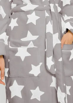 bonprix Wäsche·Bademäntel|Nachhaltigere Materialien^Fleece Bademantel grau/wollweiß bedruckt