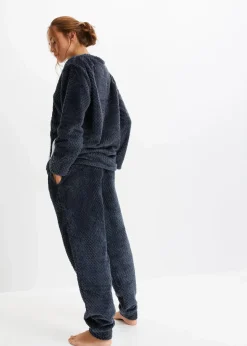 bonprix Wäsche·Homewear|Wäsche·Nachtwäsche^Fleece Loungewear Hausanzug mit Strukturmuster und Applikation nachtblau