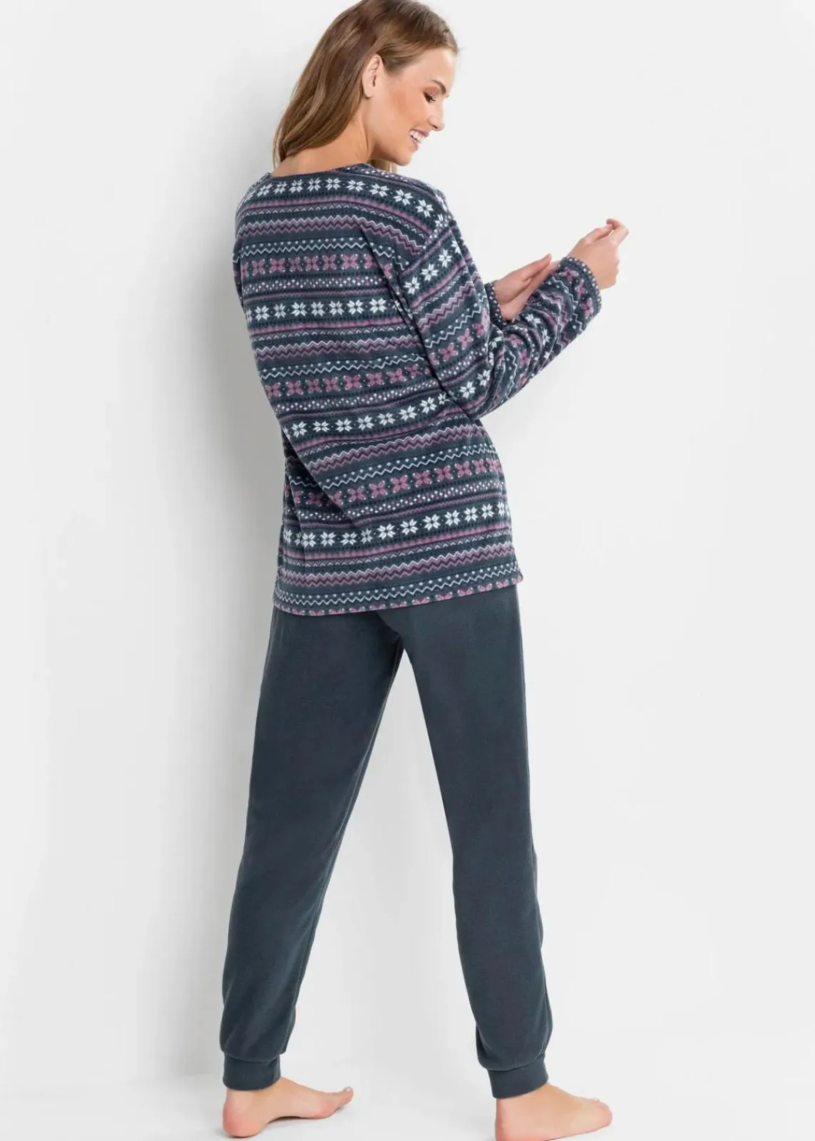 bonprix Wäsche·Homewear|Wäsche·Nachtwäsche^Fleece Loungewear Hausanzug nachtblau gemustert