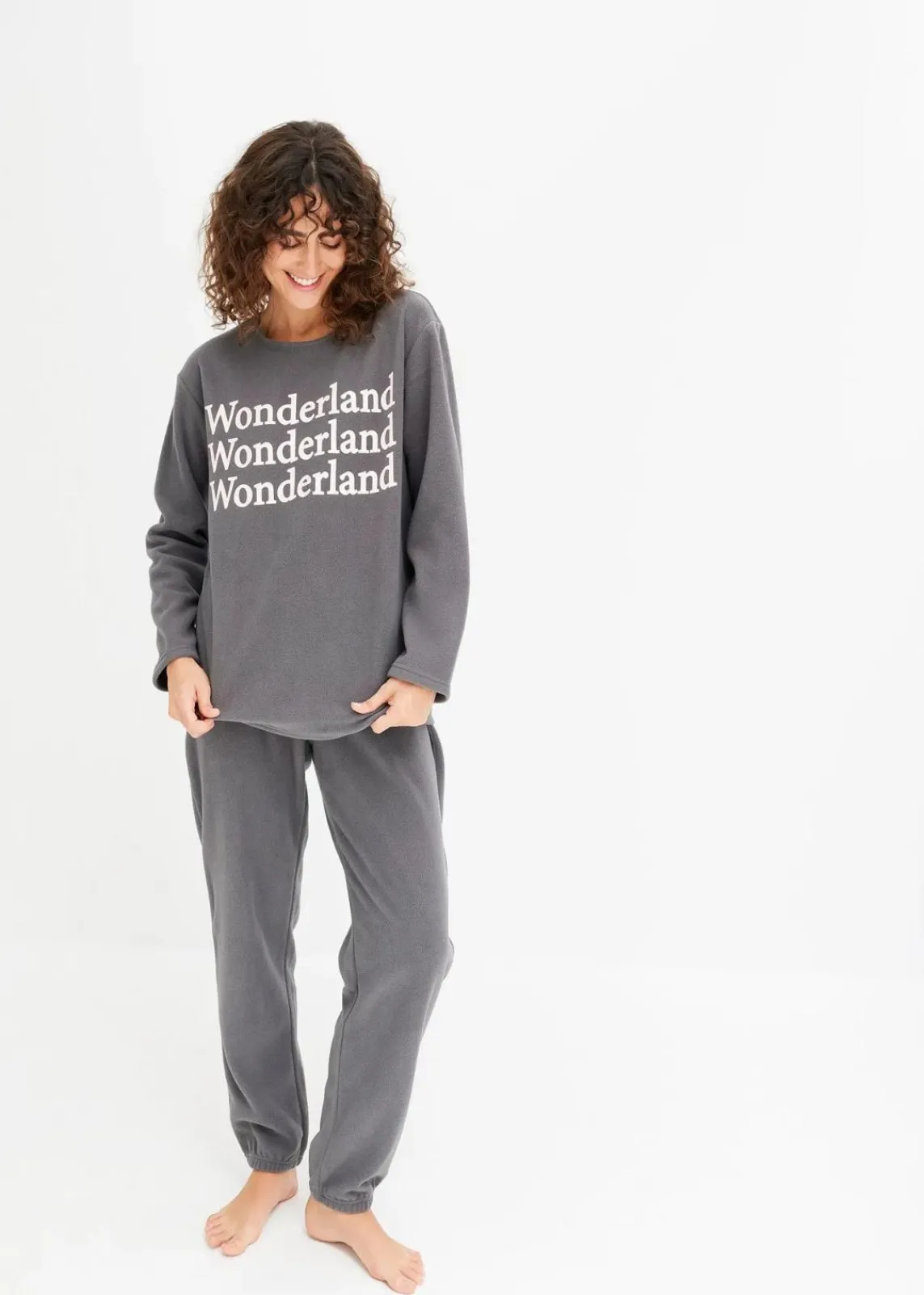 bonprix Wäsche·Homewear|Wäsche·Nachtwäsche^Fleece Loungewear Hausanzug schiefergrau bedruckt