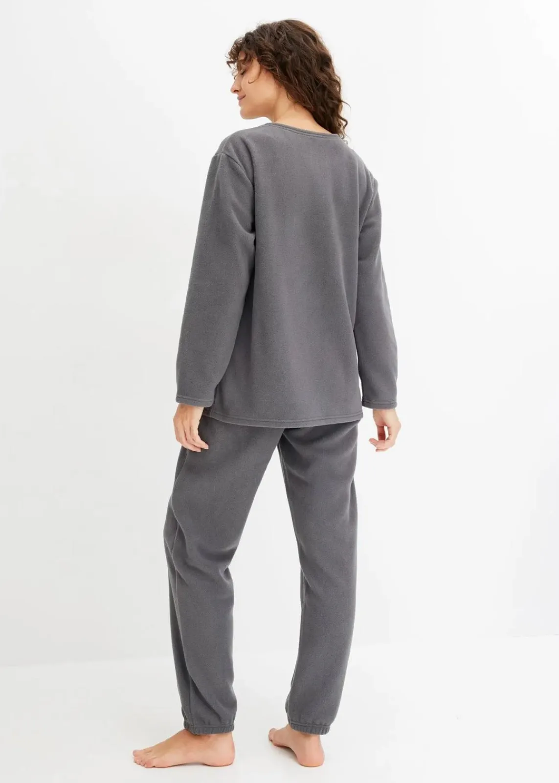 bonprix Wäsche·Homewear|Wäsche·Nachtwäsche^Fleece Loungewear Hausanzug schiefergrau bedruckt