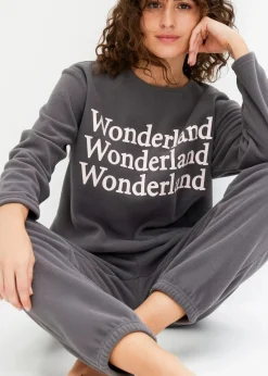bonprix Wäsche·Homewear|Wäsche·Nachtwäsche^Fleece Loungewear Hausanzug schiefergrau bedruckt