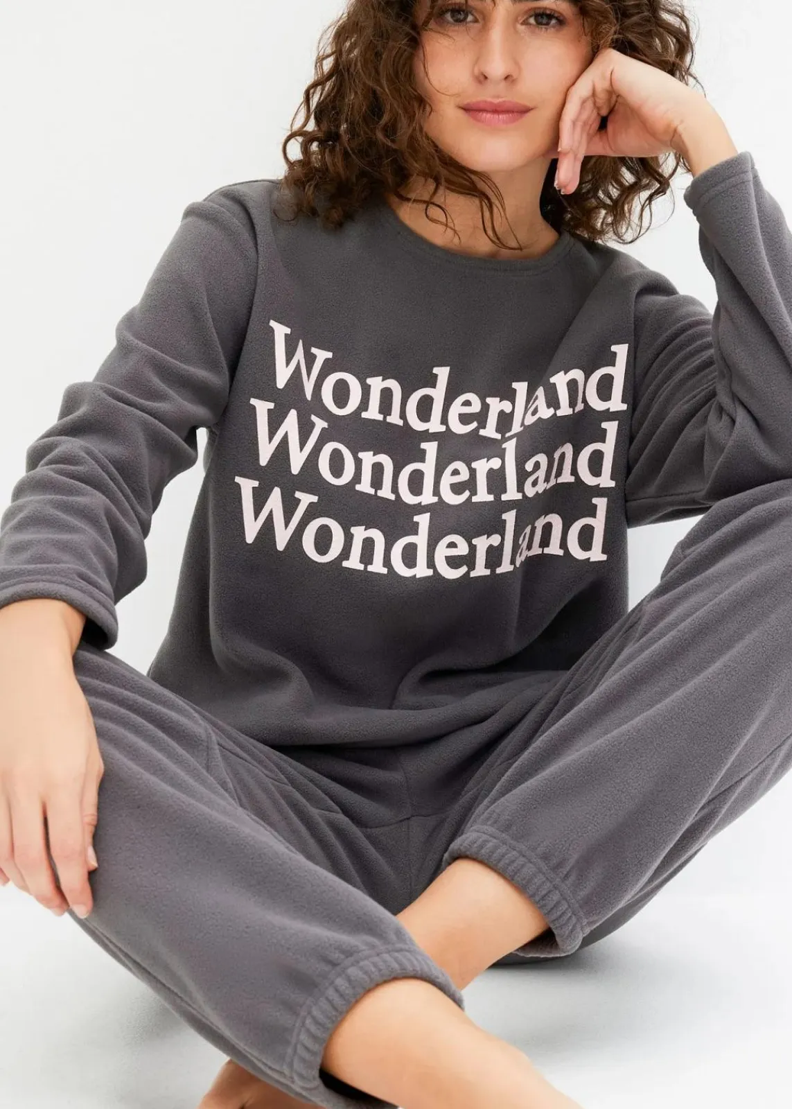 bonprix Wäsche·Homewear|Wäsche·Nachtwäsche^Fleece Loungewear Hausanzug schiefergrau bedruckt