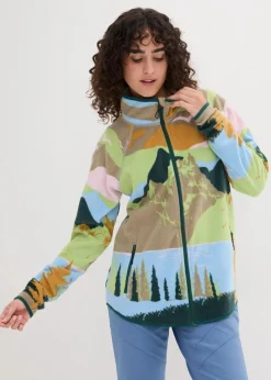 bonprix Bekleidung·Blusen & Tuniken|Bekleidung·Hosen^Fleecejacke mit Reißverschluss-Taschen hellblau bedruckt