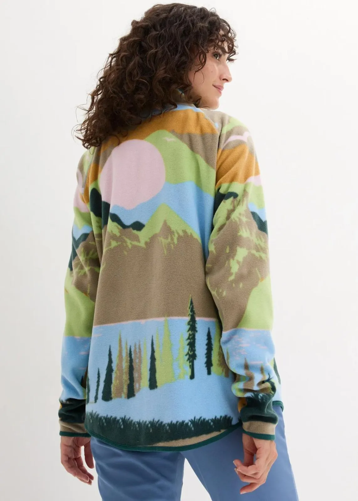 bonprix Bekleidung·Blusen & Tuniken|Bekleidung·Hosen^Fleecejacke mit Reißverschluss-Taschen hellblau bedruckt