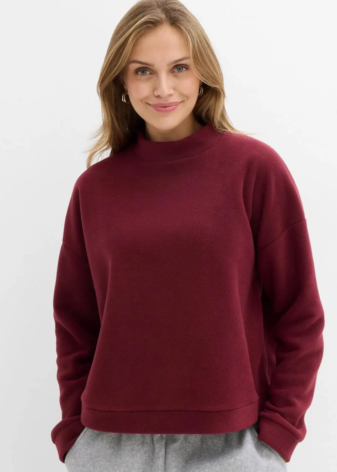 bonprix Sweat|Zweiteiler & Sets^Fleecepullover dunkelbeere