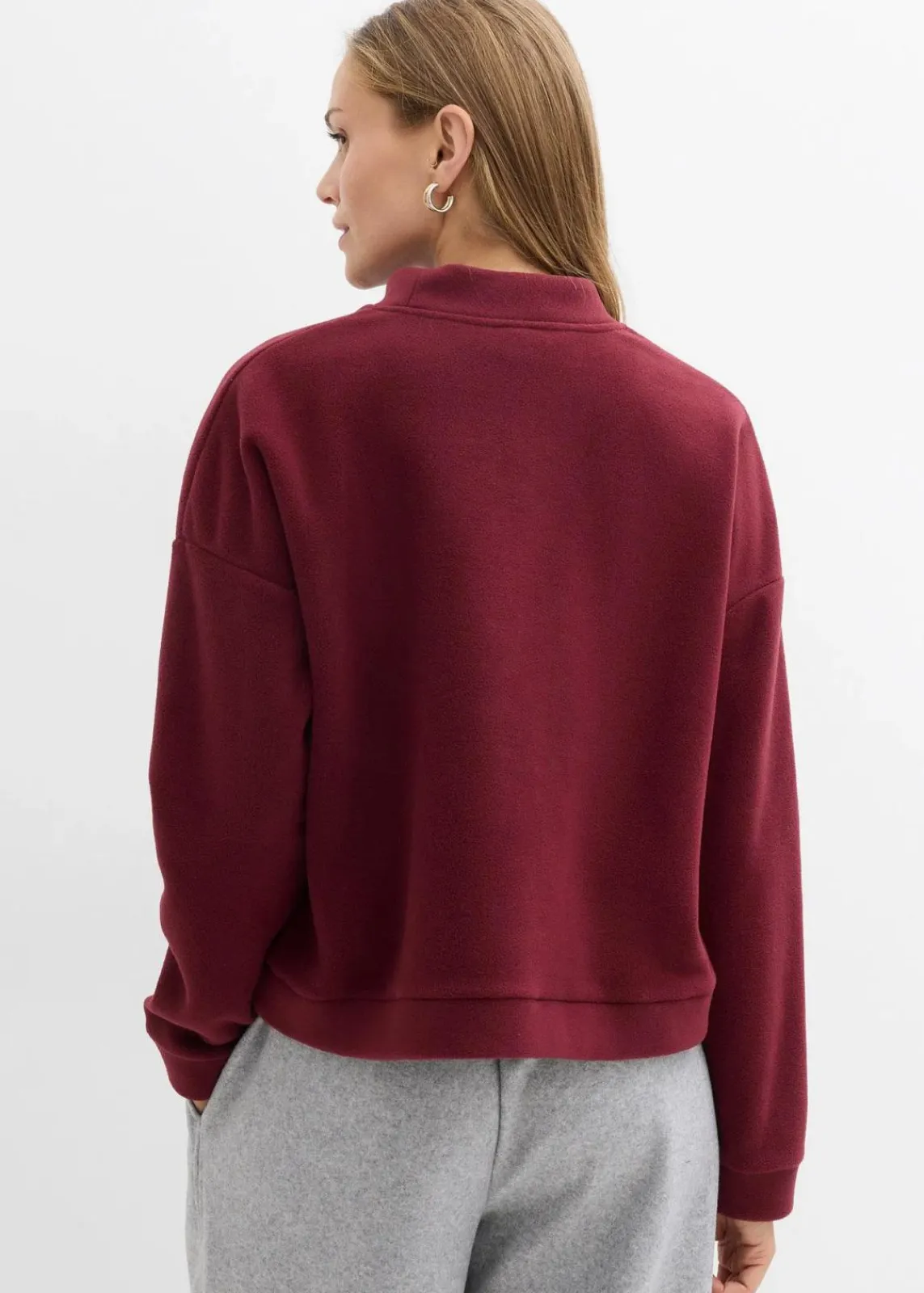 bonprix Sweat|Zweiteiler & Sets^Fleecepullover dunkelbeere