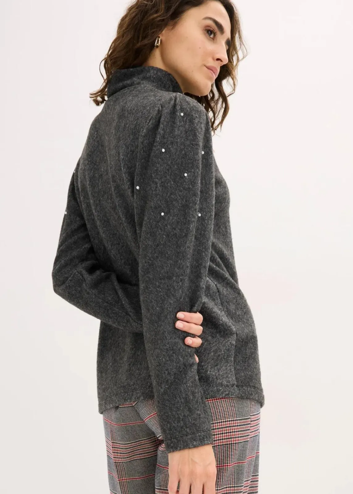 bonprix Shirts & Tops^Fleeceshirt aus fließendem Viskose-Mix anthrazit meliert