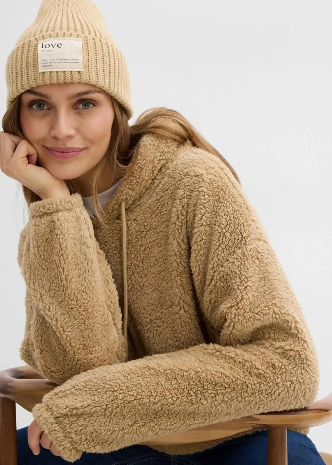 bonprix Bekleidung·Blusen & Tuniken|Sweat^Fleeceshirt aus Teddy hellkhaki