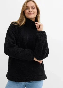 bonprix Bekleidung·Blusen & Tuniken|Sweat^Fleeceshirt mit Stehkragen schwarz