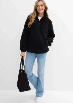 bonprix Bekleidung·Blusen & Tuniken|Sweat^Fleeceshirt mit Stehkragen schwarz