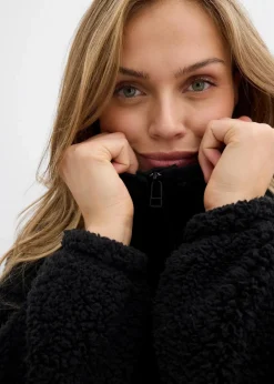 bonprix Bekleidung·Blusen & Tuniken|Sweat^Fleeceshirt mit Stehkragen schwarz