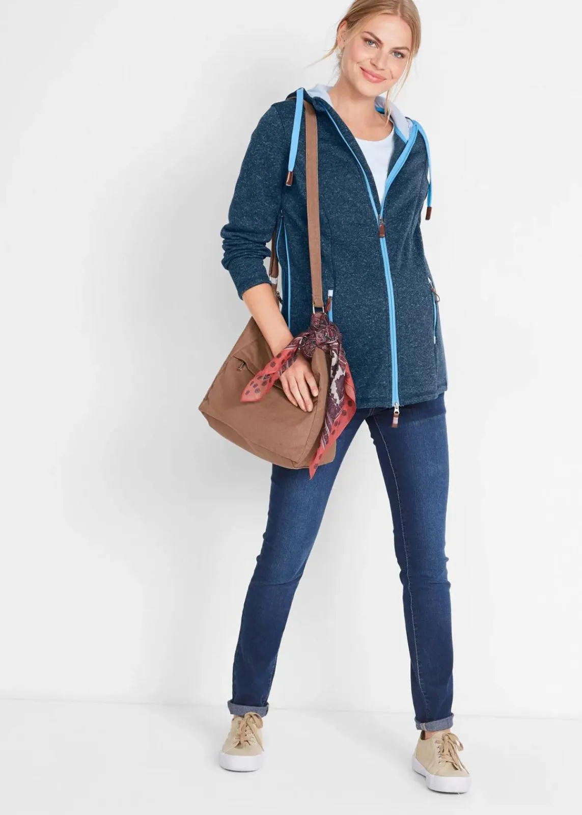 bonprix Bekleidung·Blazer|Umstandsmode^Fleece-Umstands- und Tragejacke dunkelblau/mittelblau meliert