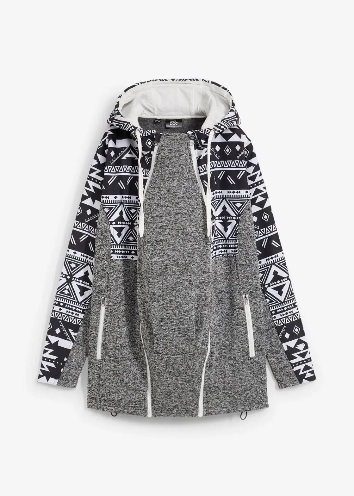 bonprix Bekleidung·Blazer|Umstandsmode^Fleece-Umstands- und Tragejacke schwarz/wollweiß norwegermuster