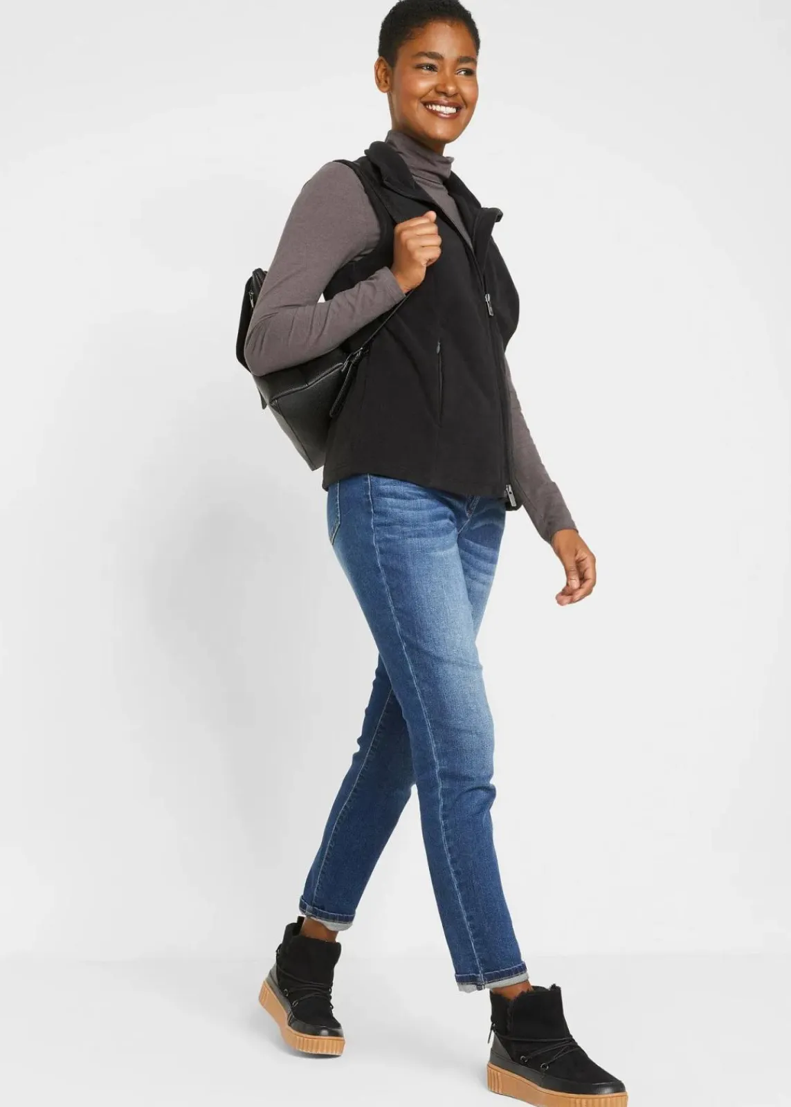 bonprix Jacken & Mäntel|Sweat^Fleece-Weste mit Taschen schwarz