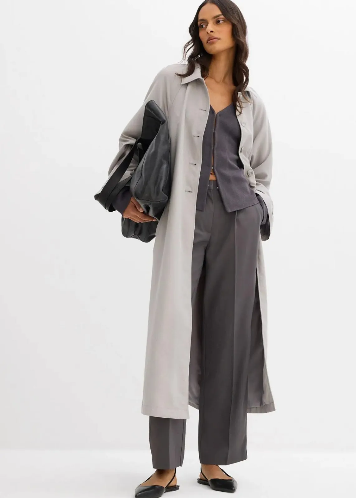 bonprix Jacken & Mäntel|Bekleidung·Hosen^Fließender Trenchcoat schattengrau