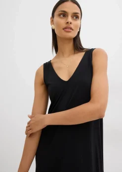 bonprix Kleider|Bekleidung·Pullover & Strickjacken^Fließendes Trägerkleid mit V-Ausschnitt schwarz