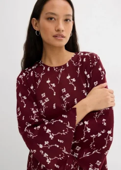 bonprix Kleider|Bekleidung·Pullover & Strickjacken^Florales Midikleid aus reiner Viskose ahornrot/wollweiß floral