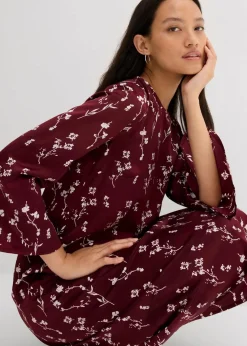 bonprix Kleider|Bekleidung·Pullover & Strickjacken^Florales Midikleid aus reiner Viskose ahornrot/wollweiß floral