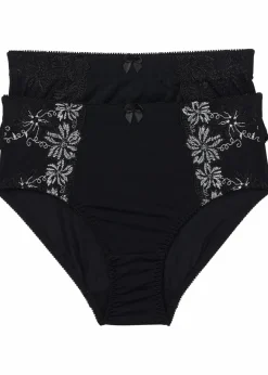bonprix Wäsche·Höschen|Höschen^Formslip mit Stickerei (2er Pack) schwarz+schwarz/weiß