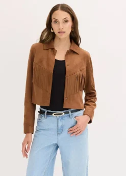 bonprix Jacken & Mäntel^Fransen-Jacke in Wildleder-Optik gewürzbraun
