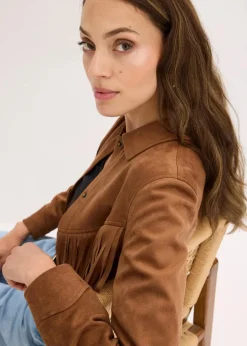 bonprix Jacken & Mäntel^Fransen-Jacke in Wildleder-Optik gewürzbraun