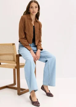 bonprix Jacken & Mäntel^Fransen-Jacke in Wildleder-Optik gewürzbraun