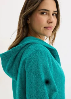 bonprix Wäsche·Bademäntel|Nachhaltigere Materialien^Frottee Bademantel aus Bio-Baumwolle mit Reißverschluss smaragd