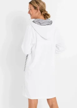 bonprix Bademäntel|Nachhaltigere Materialien^Frottee Bademantel aus Bio-Baumwolle mit Reißverschluss weiß/grau gestreift