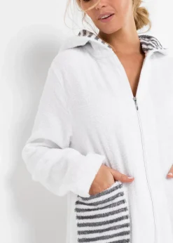 bonprix Bademäntel|Nachhaltigere Materialien^Frottee Bademantel aus Bio-Baumwolle mit Reißverschluss weiß/grau gestreift