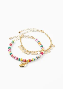bonprix Schmuck|Schuhe & Accessoires In Spezialgrößen·Schmuck^Fußkettchen (2er Pack) goldfarben/multi