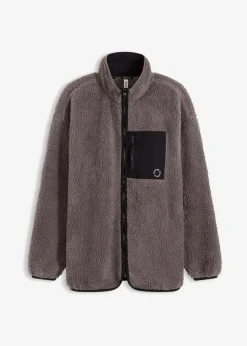 bonprix Bekleidung·Sweat|Bekleidung·Hosen^Funktions-Fleece Sportjacke, oversized schiefergrau/schwarz