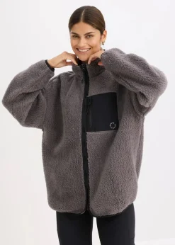 bonprix Bekleidung·Sweat|Bekleidung·Hosen^Funktions-Fleece Sportjacke, oversized schiefergrau/schwarz