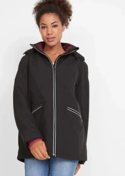 bonprix Bekleidung·Hosen|Jacken & Mäntel^Funktions-Outdoor-3 in 1 Jacke mit Strickfleece-Innenjacke schwarz/rhododendronrot