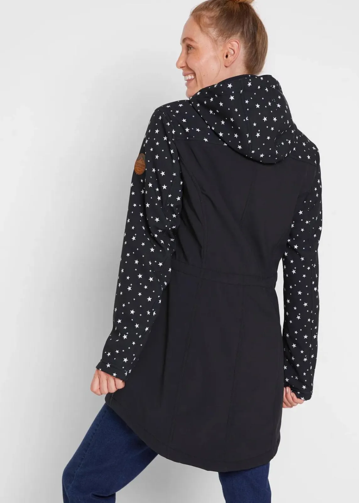 bonprix Bekleidung·Hosen|Jacken & Mäntel^Funktions-Softshell-Parka mit Kuschelfleece schwarz bedruckt