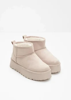 bonprix Hausschuhe|Gefütterte Winterschuhe^Gefütterte Plateau-Boots hellsand