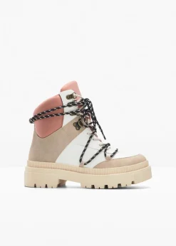 bonprix Gefütterte Winterschuhe|Boots^Gefütterte Schnürboots beige/weiß/rose