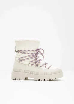 bonprix Gefütterte Winterschuhe|Boots^Gefütterte Schnürboots perlweiß/beige