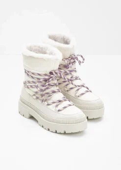 bonprix Gefütterte Winterschuhe|Boots^Gefütterte Schnürboots perlweiß/beige