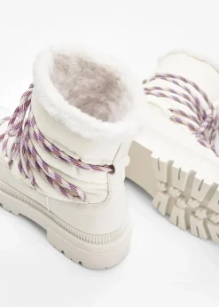 bonprix Gefütterte Winterschuhe|Boots^Gefütterte Schnürboots perlweiß/beige