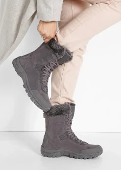 bonprix Mädchen·Stiefel & Stiefeletten|Komfortschuhe^Gefütterte Schnürboots mit Tex-Membran dunkelgrau