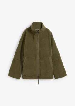 bonprix Bekleidung·Hosen|Jacken & Mäntel^Gefütterte Teddy-Fleece Jacke dunkeloliv