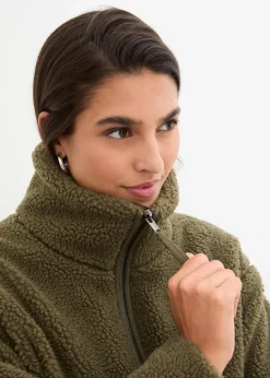 bonprix Bekleidung·Hosen|Jacken & Mäntel^Gefütterte Teddy-Fleece Jacke dunkeloliv