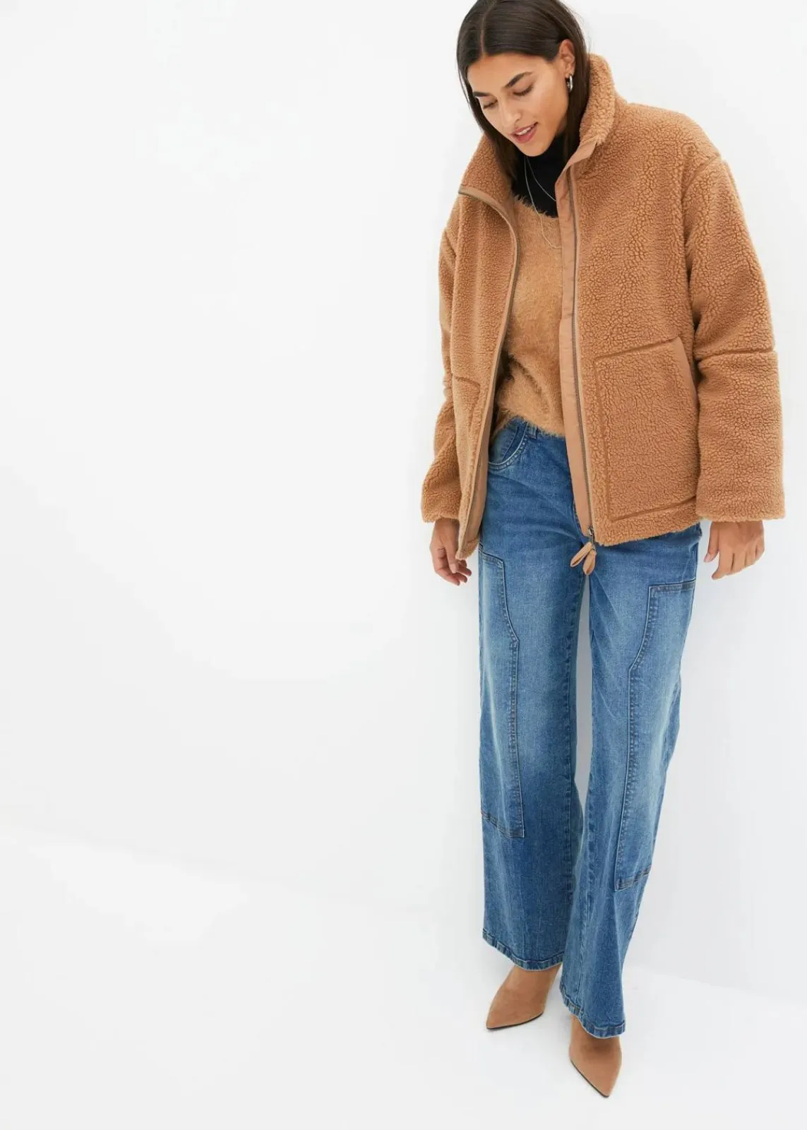 bonprix Nachhaltigere Materialien|Jacken & Mäntel^Gefütterte Teddy-Fleece Jacke camel