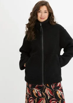 bonprix Nachhaltigere Materialien|Jacken & Mäntel^Gefütterte Teddy-Fleece Jacke schwarz