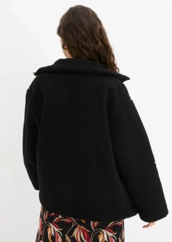 bonprix Nachhaltigere Materialien|Jacken & Mäntel^Gefütterte Teddy-Fleece Jacke schwarz